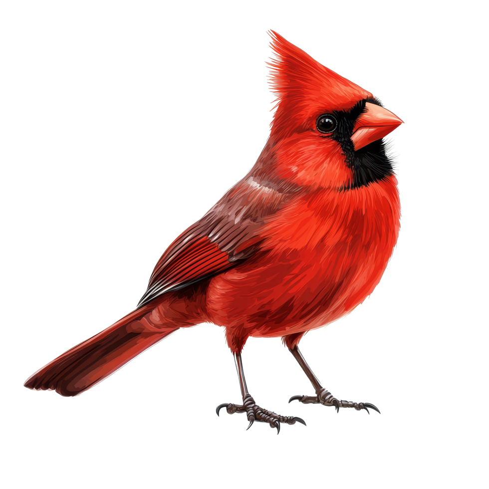 A vibrant red cardinal bird standing gracefully against a transparent background, Red cardinal bird isolated on transparent background png