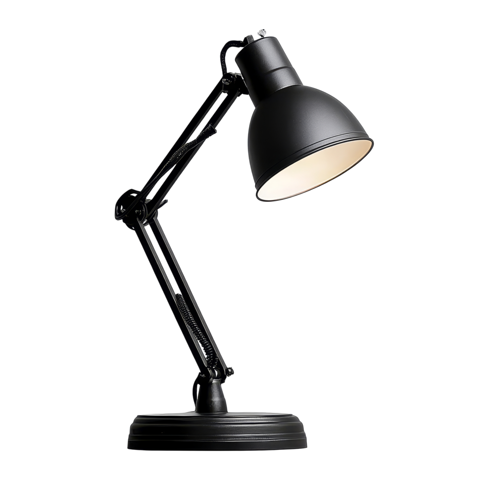 Black desk lamp on a transparent background illuminating a workspace for productivity and creativity, black desk lamp isolated on transparent backgroundfile png