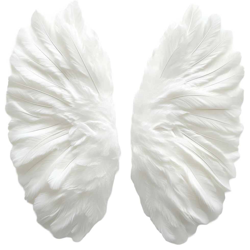 Delicate transparent feathered angel wings symbolizing purity displayed on soft transparent background, Angel Wings transparent Feathered Symbol of Purity on a transparent background png