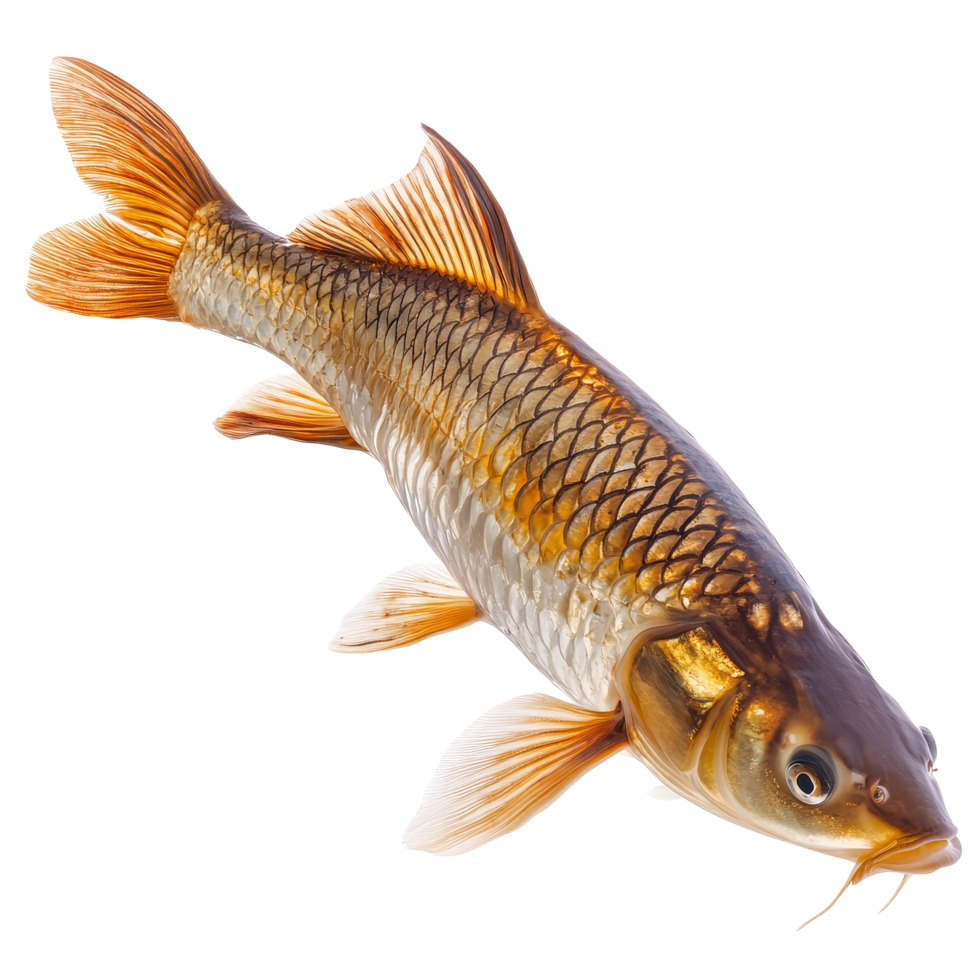 Vivid carp fish isolated on a transparent background showcasing its shimmering scales and vibrant colors, Carp fish isolated on transparent background png