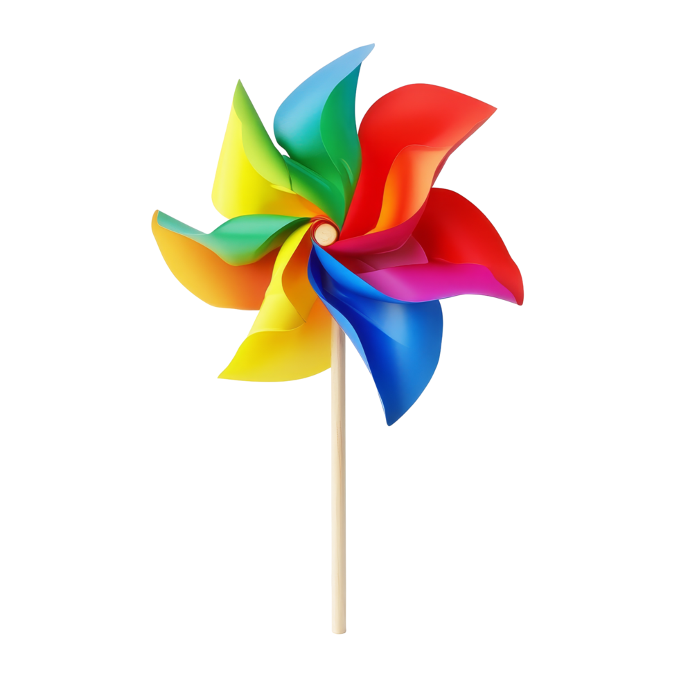 A vibrant and colorful pinwheel spins joyfully against a bright transparent background, perfect for adding a touch of whimsy to any setting, Colorful Pinwheel on transparent background png