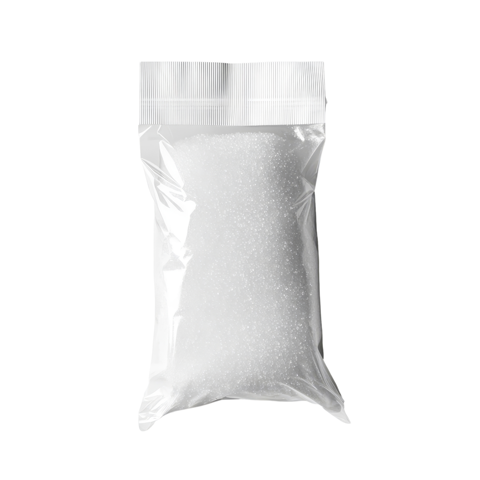 A transparent sugar sachet placed on a clean transparent background showcasing its simple, elegant packaging, transparent sugar sachet on transparent backgroundfile png