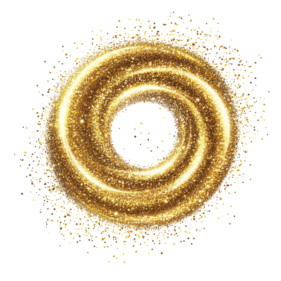 A captivating swirl of gold glitter sparkles on a bright transparent background, perfect for festive designs and celebrations, gold glitter shiny swirl isolated on transparent background png