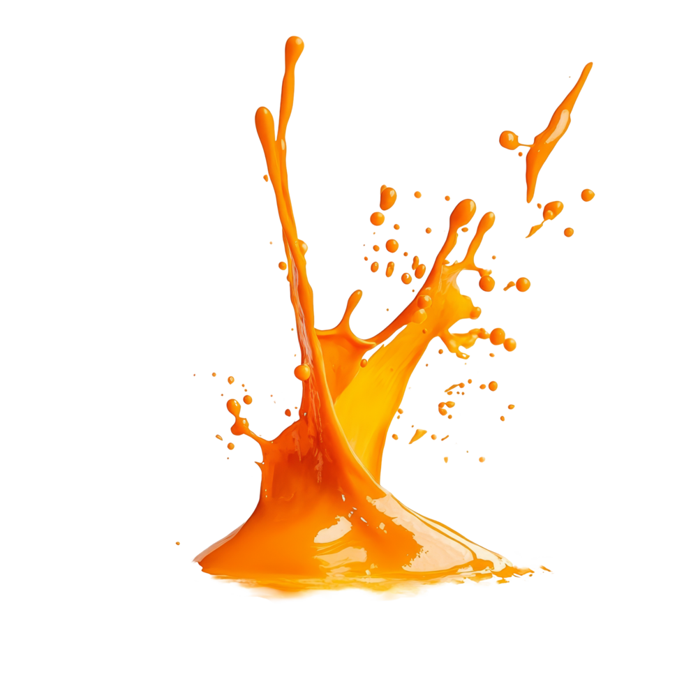 Vibrant orange paint splash creates a dynamic effect against a clean transparent background, Orange paint splash on transparent background png