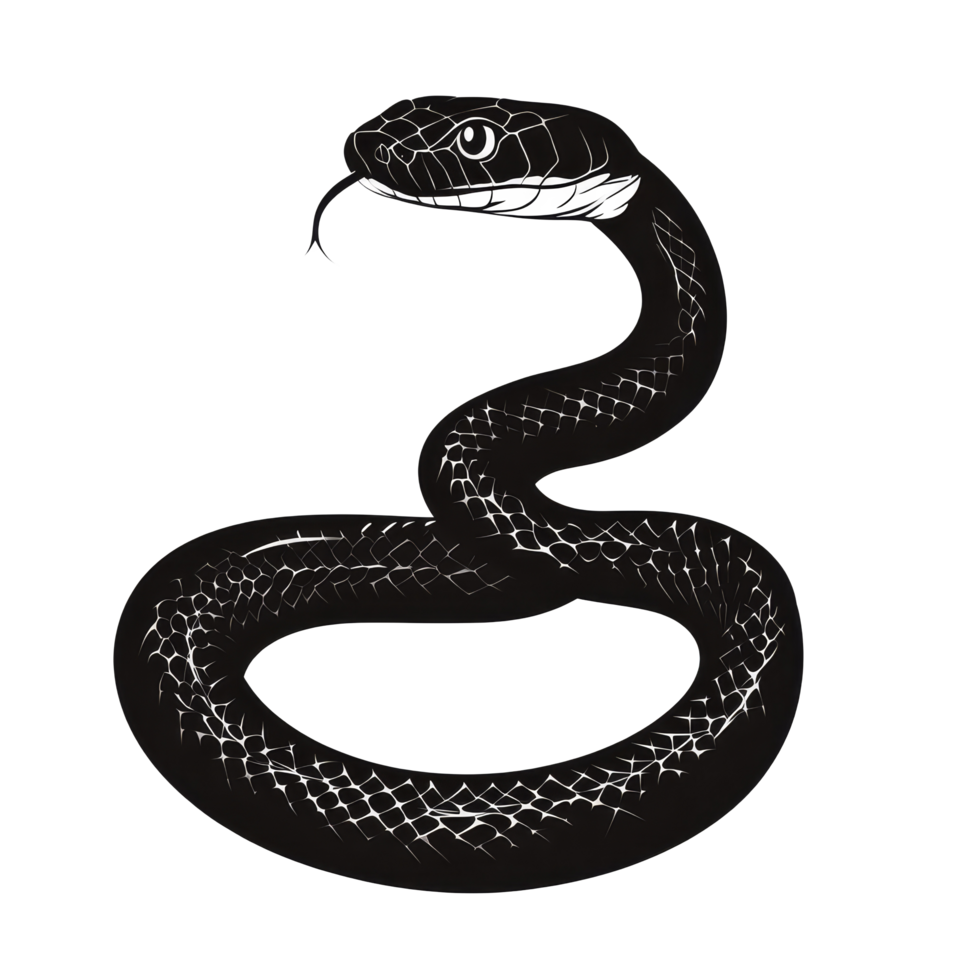A striking silhouette of a snake curled on a transparent background showcasing its distinctive shape and features, Snake silhouette. Isolated snake isolated on transparent background png