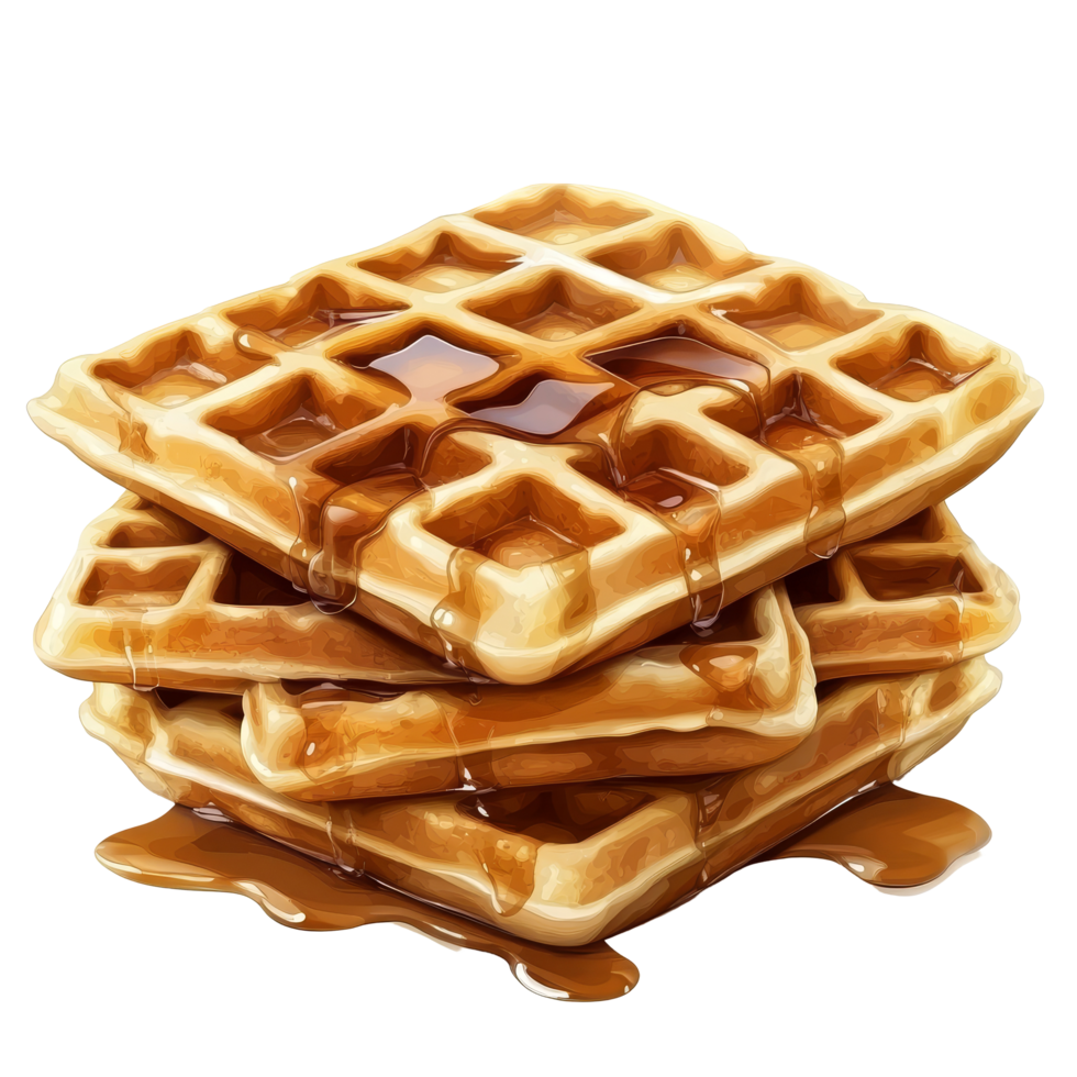 Delicious homemade waffles stacked with syrup on a transparent background ready for breakfast or dessert, Waffles isolated on trransparent png