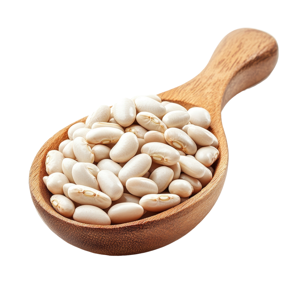 Heap of transparent beans in a wooden spoon isolated on a plain transparent background for culinary use, Heap of transparent beans in wood spoon isolated on transparent background png