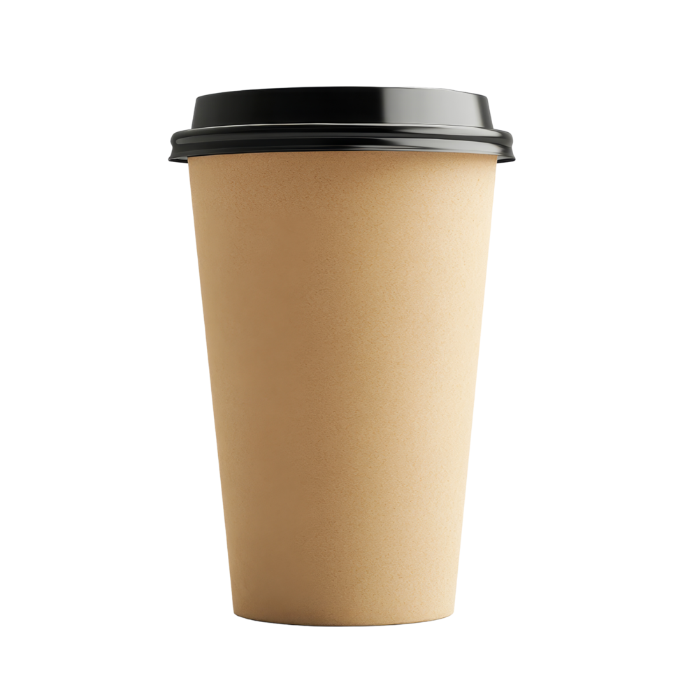 Mockup of a plain takeaway paper coffee cup with a black lid on a minimalist background ideal for design use, Takeaway paper cup mockup, takeaway coffee mug to go transparent background png