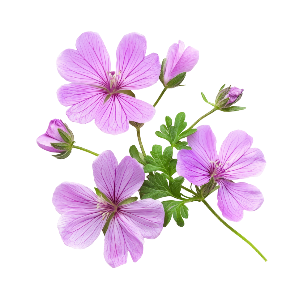 Beautiful geranium flowers in soft pink hues isolated against a clean transparent background for floral decoration or design, geranium flowers isolated on transparent background png