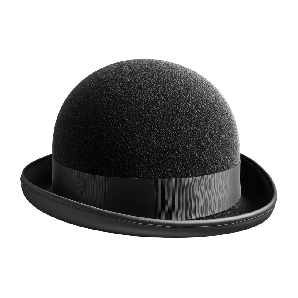 Classic bowler hat displayed on a transparent background with transparent highlights for perfect elegance, Bowler hat isolated on a transparent background png