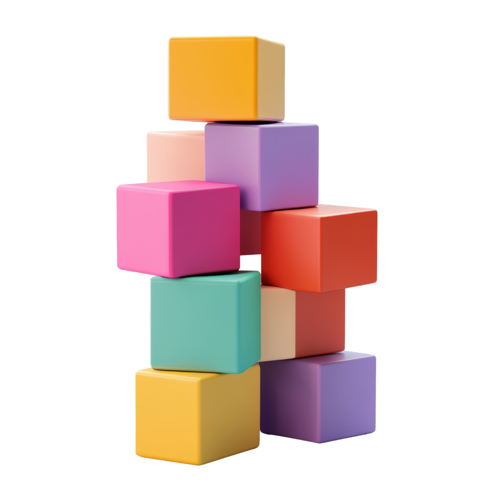 Colorful stacking cubes arranged in a playful formation on a light background, Stacking colorful cubes Stock Illustration png