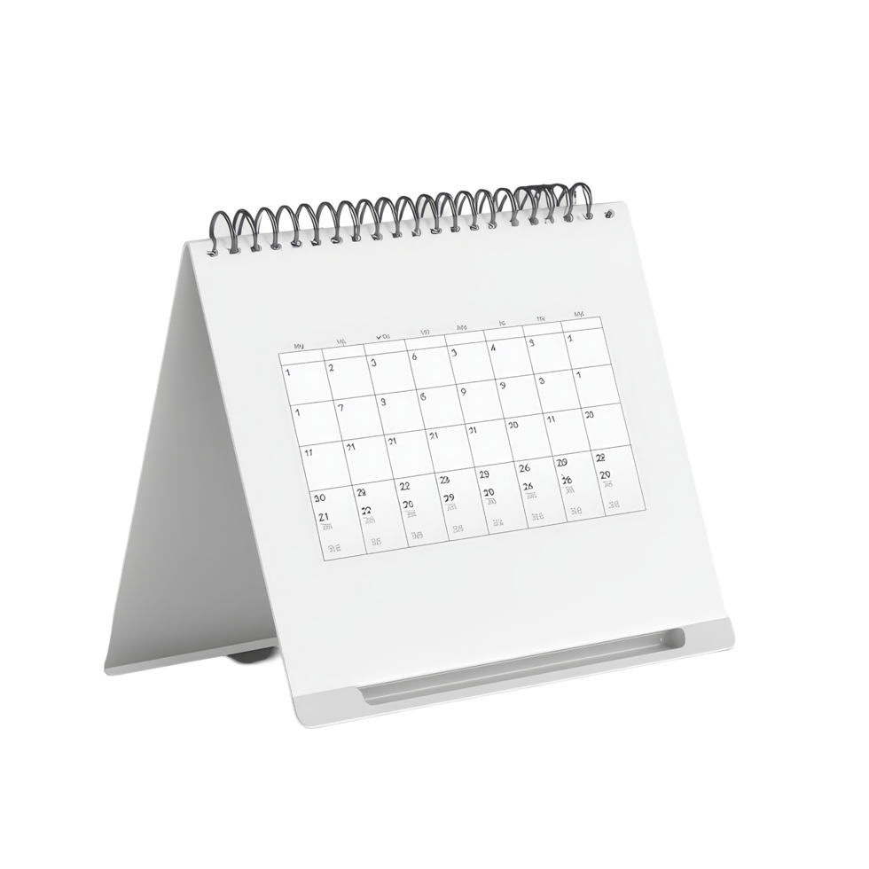 A classic table calendar with a spiral binding displayed in a clean, isolated setting on a transparent background, table calendar 2023 may isolated on transparent background png