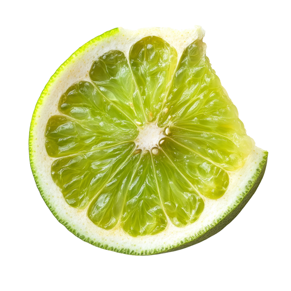 Fresh slice of green pomelo resting on a clean transparent background for a refreshing culinary delight, Fresh slice of green pomelo on a transparent background png