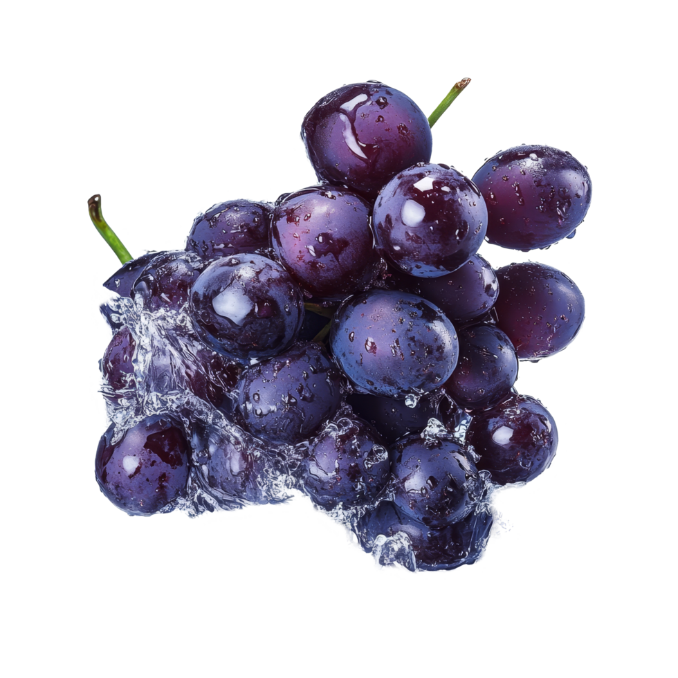 Fresh dark red grapes splashing in water against a transparent transparent background for a vibrant and refreshing look, dark red grapes with splashing water isolated on transparent background png