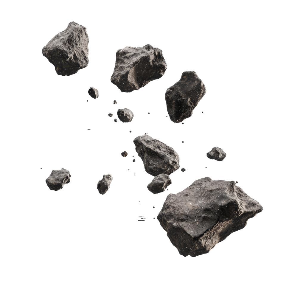 Asteroids floating in the air against a clean transparent background capturing a space phenomenon, Asteroids in air isolated on transparent background png
