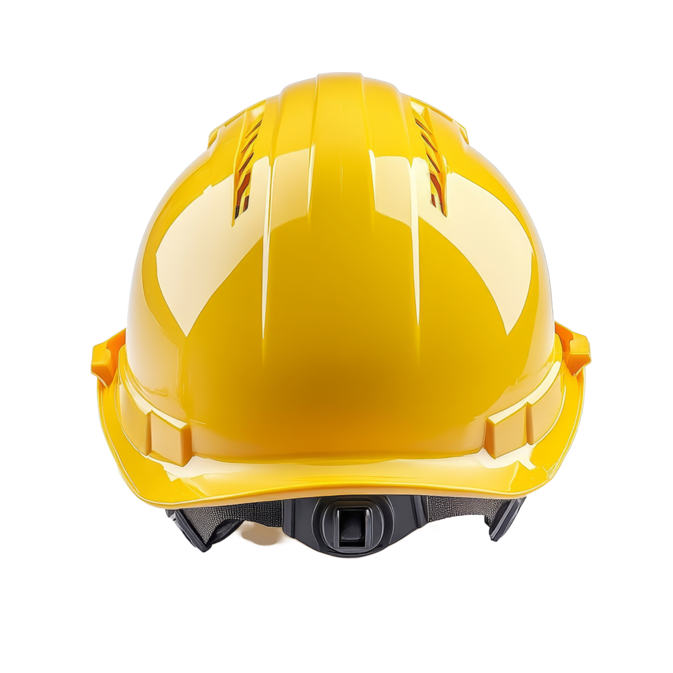 Back view of a yellow safety helmet isolated against a transparent background for construction use, Back view of yellow safety helmet isolated png