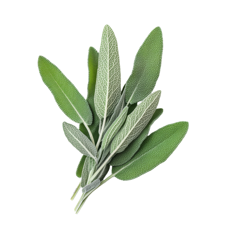 Fresh sage herb twigs isolated against a clean transparent background for culinary and aromatic uses, sage herb twig isolated on transparent background png