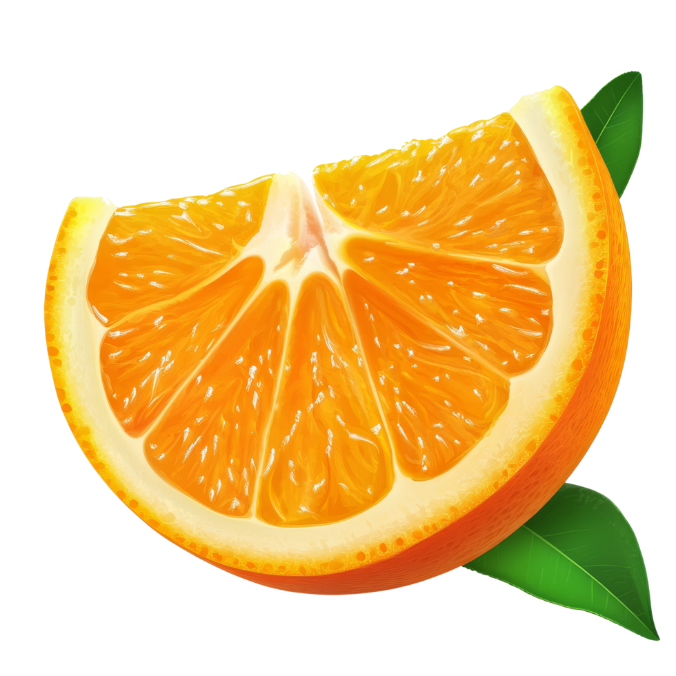 Fresh orange fruit slice with green leaf isolated on a transparent background for culinary and health inspirations, Orange fruit slice with leaf isolate on transparent background png