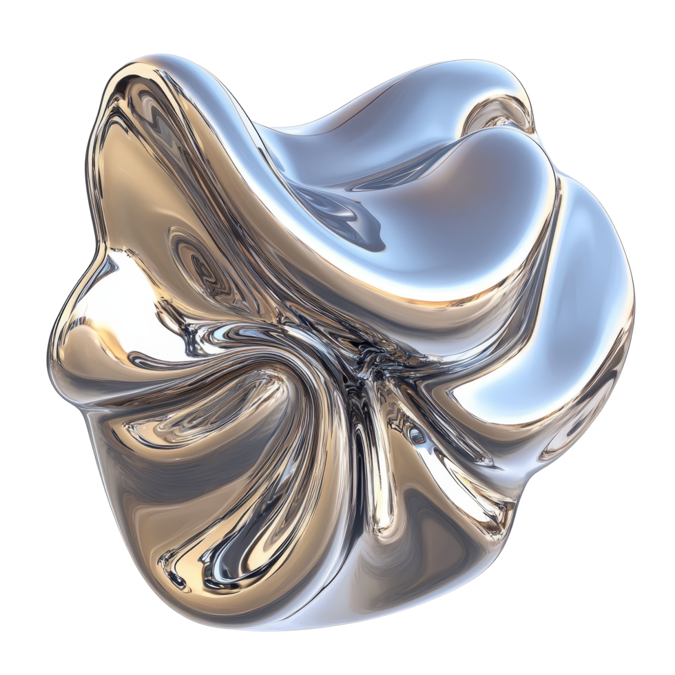 Flowing abstract metallic wave shape showcasing dynamic contours in a solid isolated design, flowing abstract metallic wave solid shape isolated transparent background png