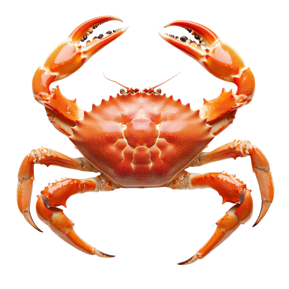 A vibrant crab showcasing intricate details, isolated on a clean transparent background for a striking visual presentation, a red crab top view isolated on transparent background png