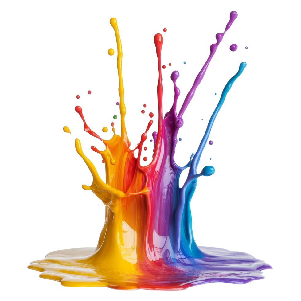Multicolored liquid splash forms a vibrant display on a transparent background during an artistic composition, multicolored liquid color splash isolated on transparent background png