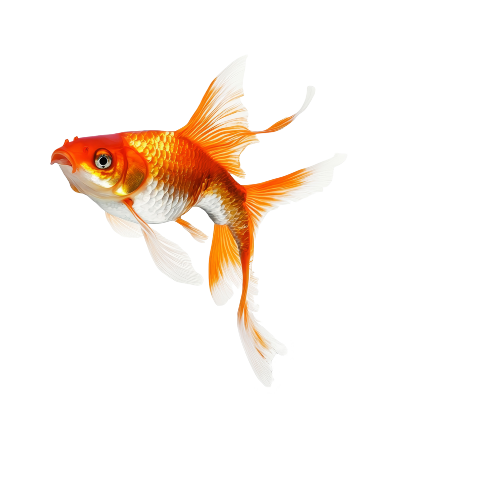 A vibrant goldfish leaps gracefully through the air above a splash of water against a transparent background, Dynamic Fish Leaping Motion transparent background png