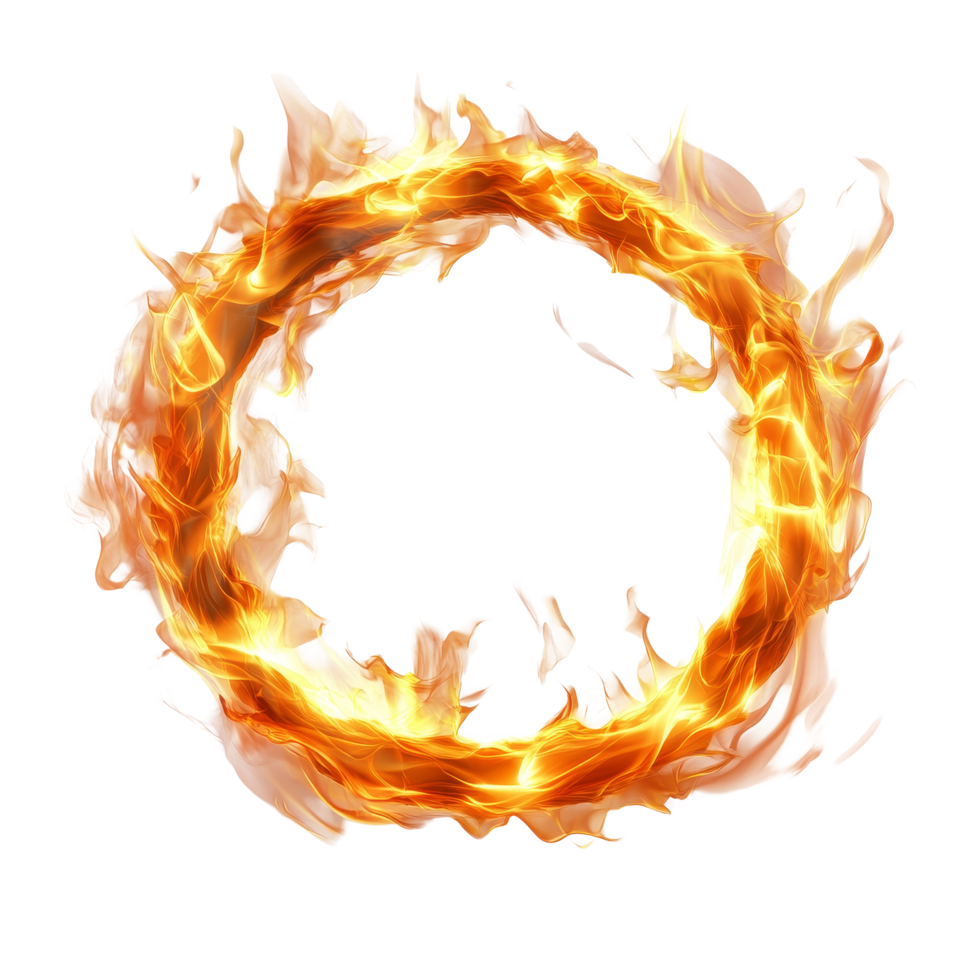 Realistic round fire flame on a transparent background creating a dynamic visual element for artistic and design purposes, Realistic round fire flame transparent background. Round fire flame transparent background png