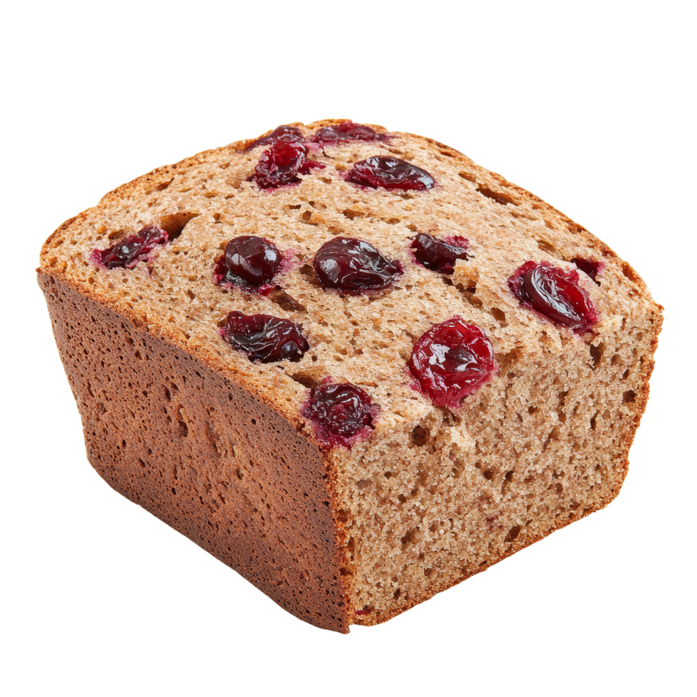 Wholemeal cranberry bread baked to perfection, isolated on a transparent background for showcasing its delightful texture, Wholemeal cranberry bread isolated on transparent png