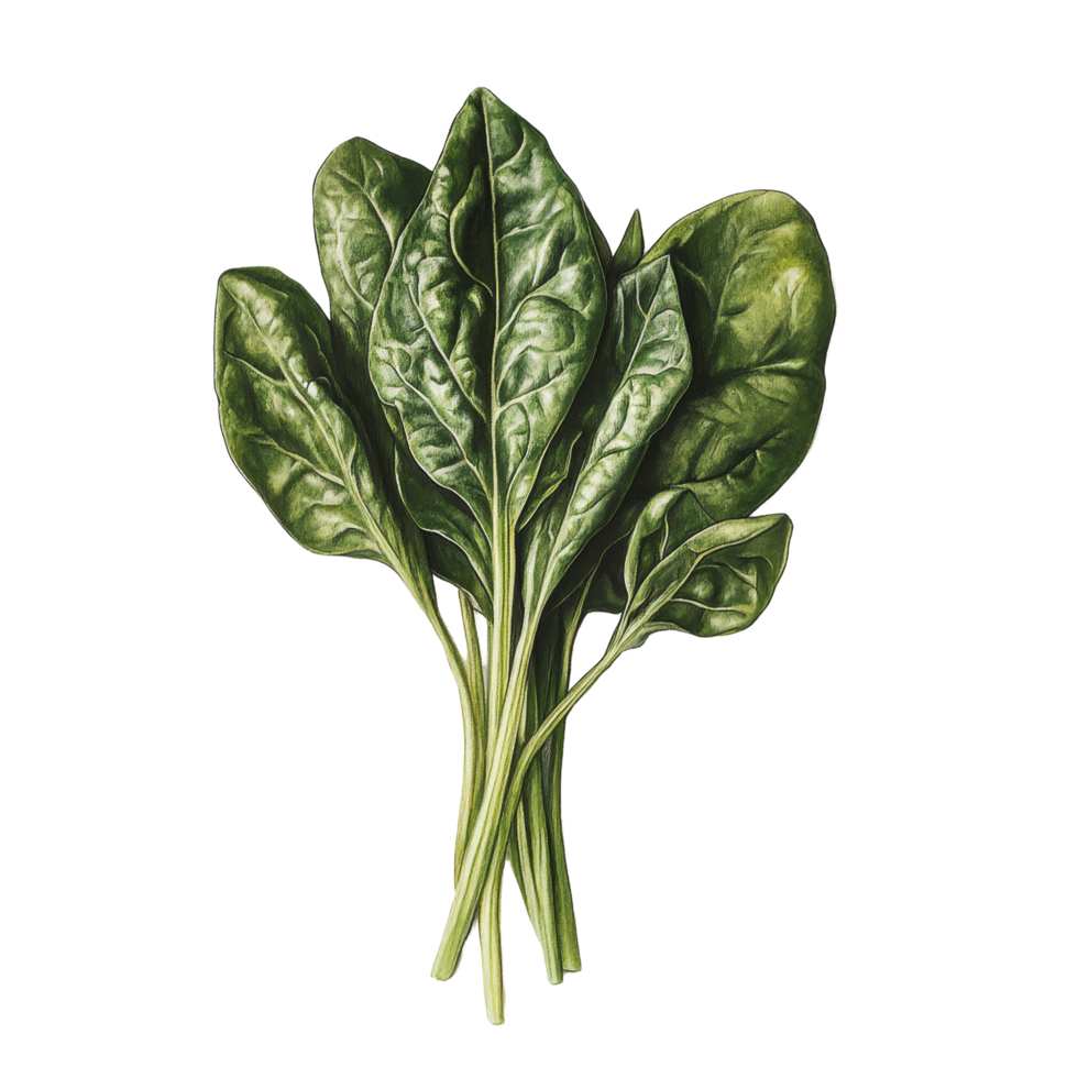 Fresh spinach leaves arranged on a transparent background showing their rich green color and texture in natural lighting, Spinach on transparent background png