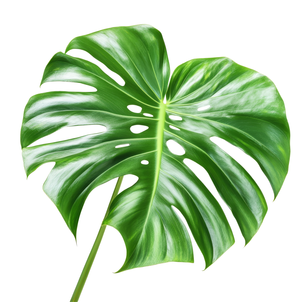 Tropical monstera palm leaf on a bright transparent background showcasing its vibrant green foliage, tropical monstera philo palm leaf tree on transparent backgroundfile png