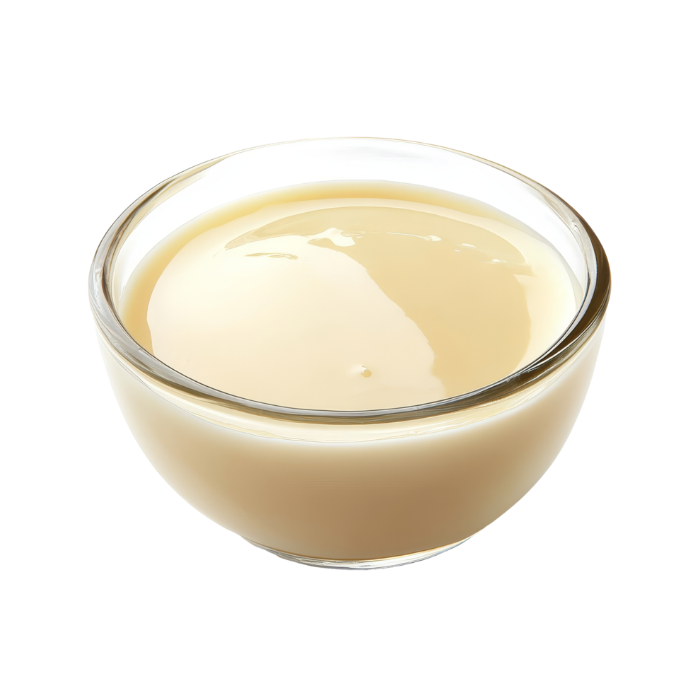 A bowl of condensed milk isolated on a transparent background, perfect for desserts and cooking use anytime, Condensed milk isolated on transparent background Stock Photo png