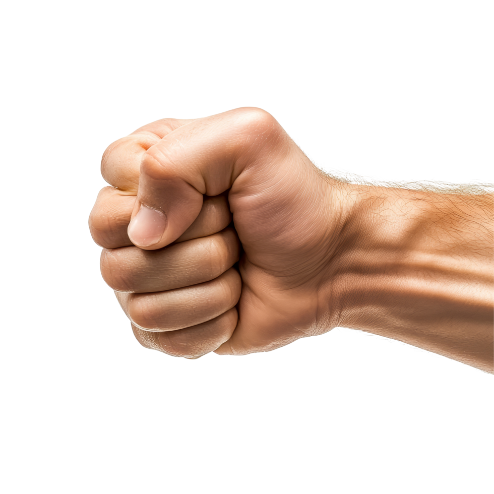 An outstretched fist shown from the side against a transparent background in a powerful gesture of strength and determination, Fist outstretched forward, side view, isolated on transparent background png
