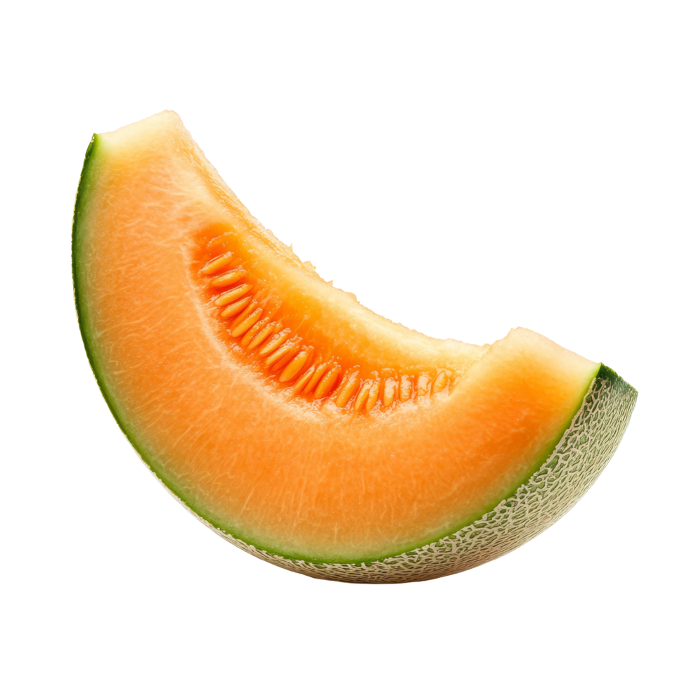 Fresh cantaloupe melon slice isolated on a transparent background showcasing its vibrant color and juicy texture, slice cantaloupe melon isolated on transparent background png