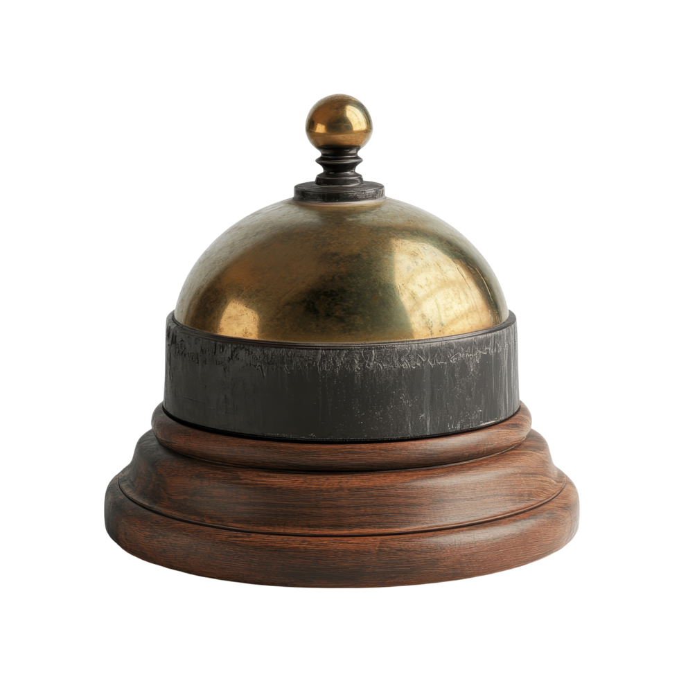 Elegant desk bell with wooden base on a transparent background for signaling attention in various settings, Desk bell isolated on transparent background png
