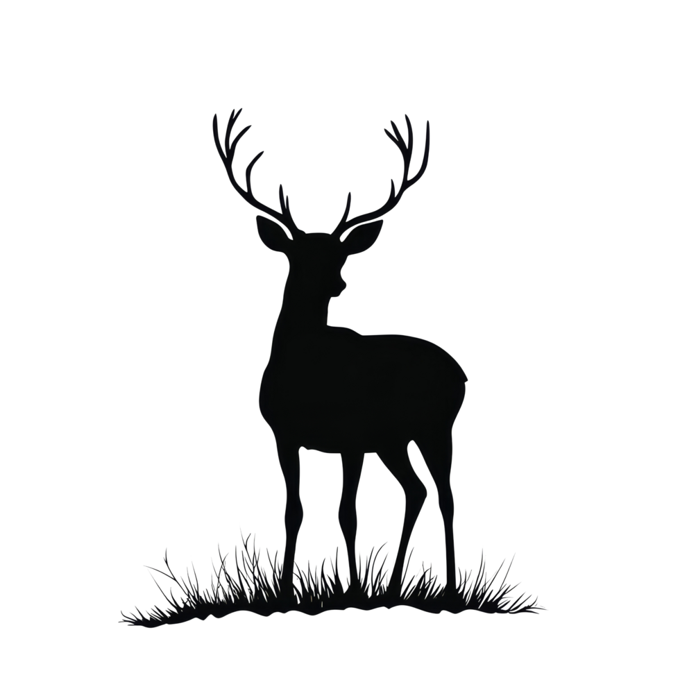 Silhouette of a deer standing gracefully on a transparent background, highlighting its antlers and serene posture, silhouette of deer on transparent background png