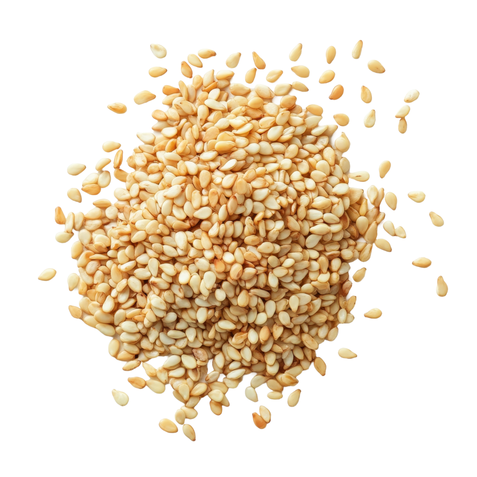 Fresh sesame seeds scattered on a clean transparent background highlighting their natural color and texture, Fresh sesame seeds on a transparent background png