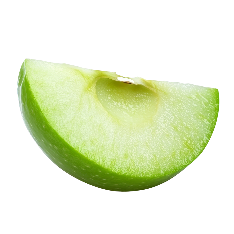 Slice of fresh green apple isolated on transparent background with natural texture and vibrant color, green apple slice isolated on transparent background png
