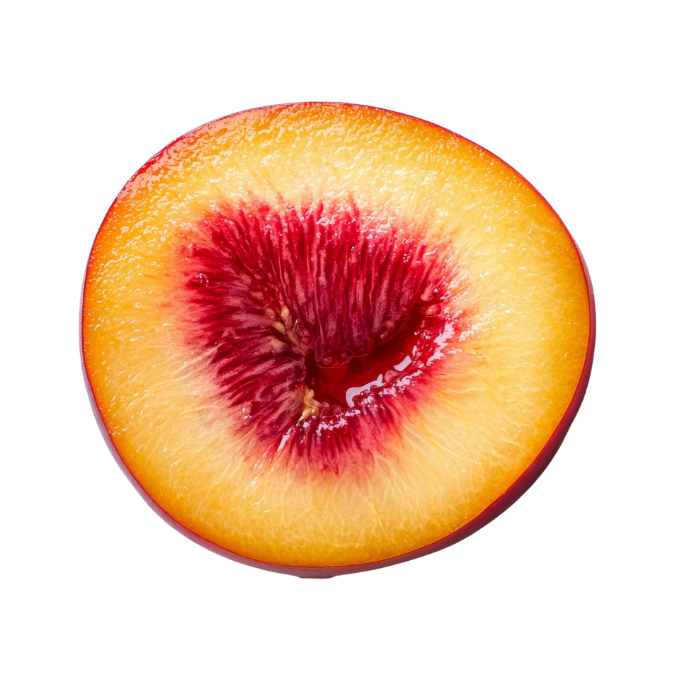 Sliced nectarine fruit displaying vibrant colors and juicy texture against a plain transparent background, slice nectarine fruit isolated on transparent background png
