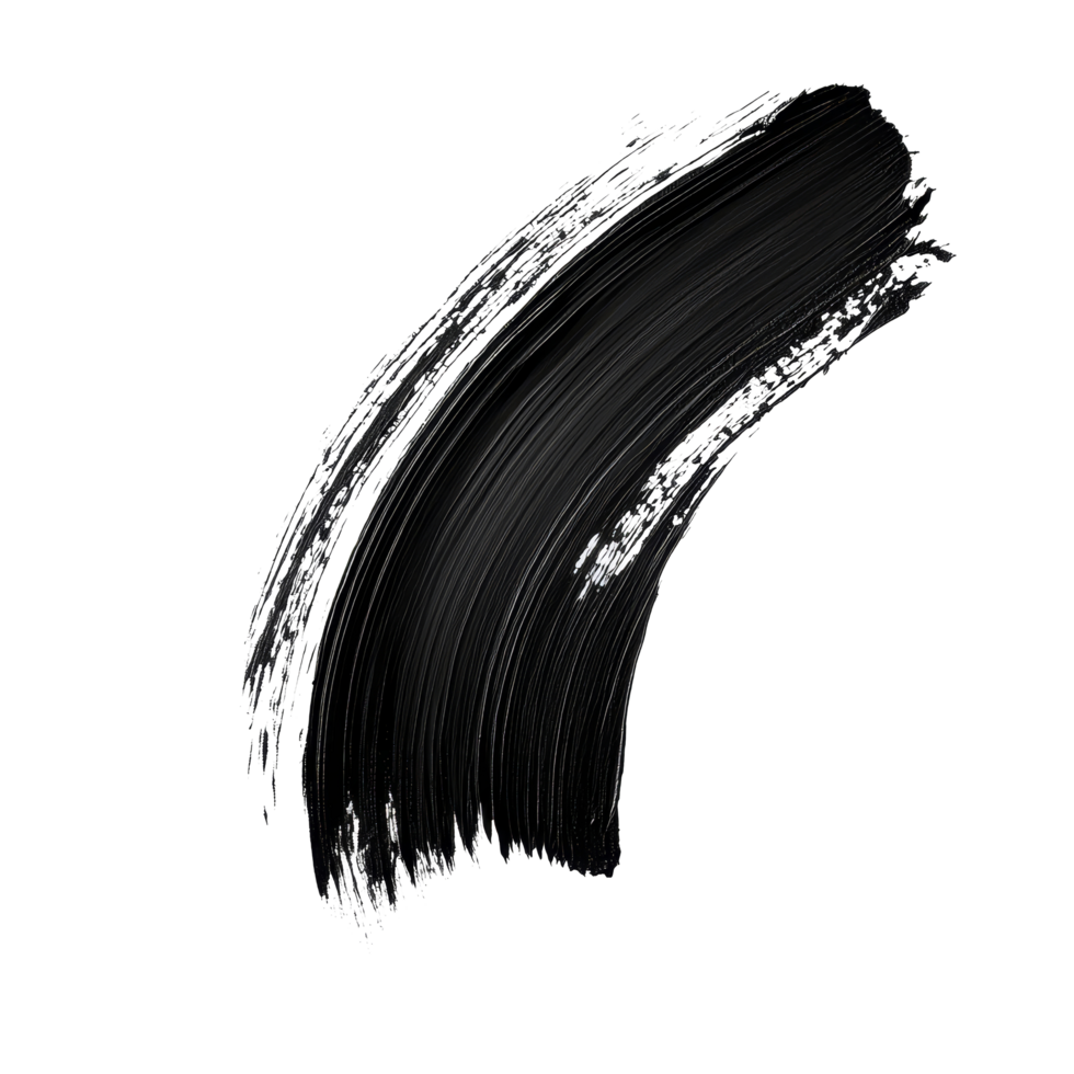 A single black brush stroke on a transparent background showcasing artistic expression and texture in paint application, Brush stroke isolated on transparent backgroundfile png