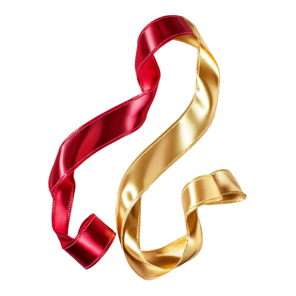 Elegant golden and red ribbon intertwined on a bright transparent surface for decorative purposes and festive occasions, golden and red ribbon decoration on transparent background png