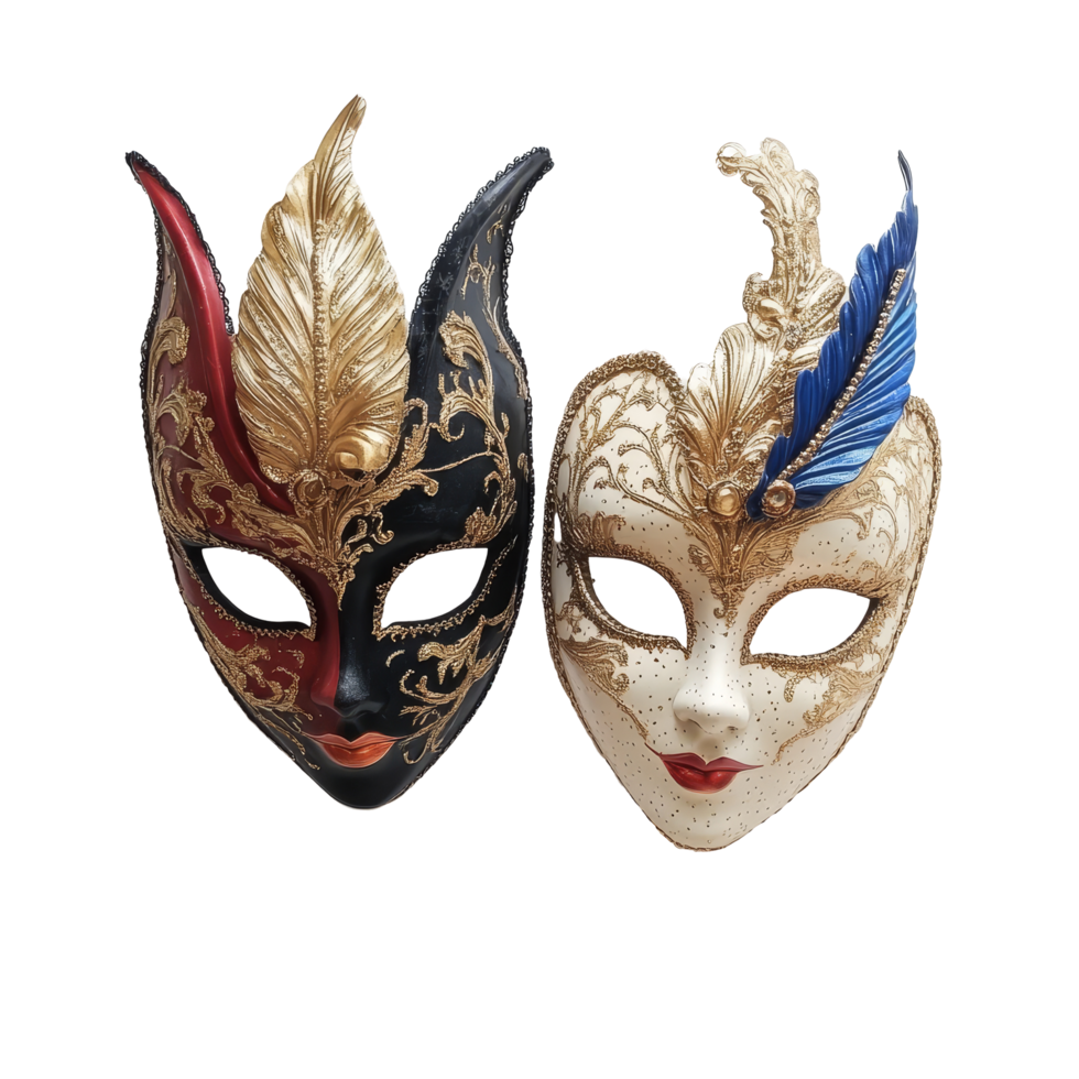 Venetian carnival masks displayed elegantly on a transparent background for festive celebrations, Venetian Carnival Masks on transparent background png