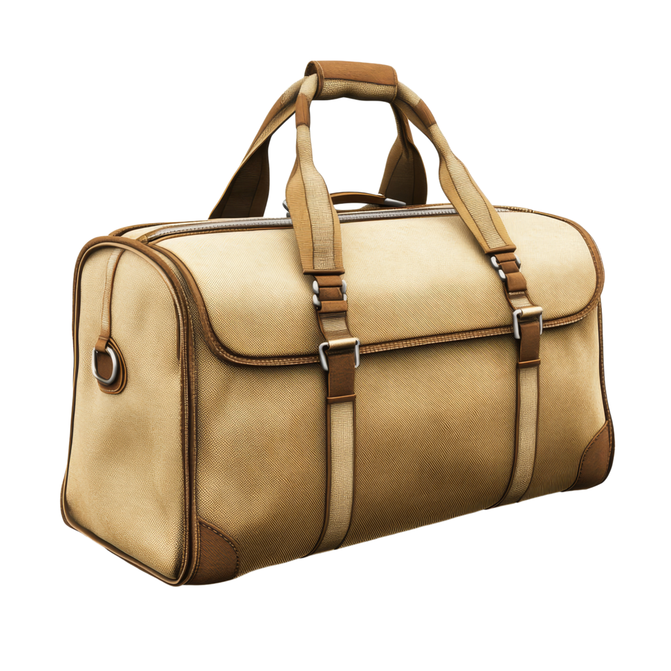Classic fabric travel bag with sturdy straps in a rich color, perfect for weekend getaways, classic fabric travel bag with straps, file of isolated object with shadow on transparent background png