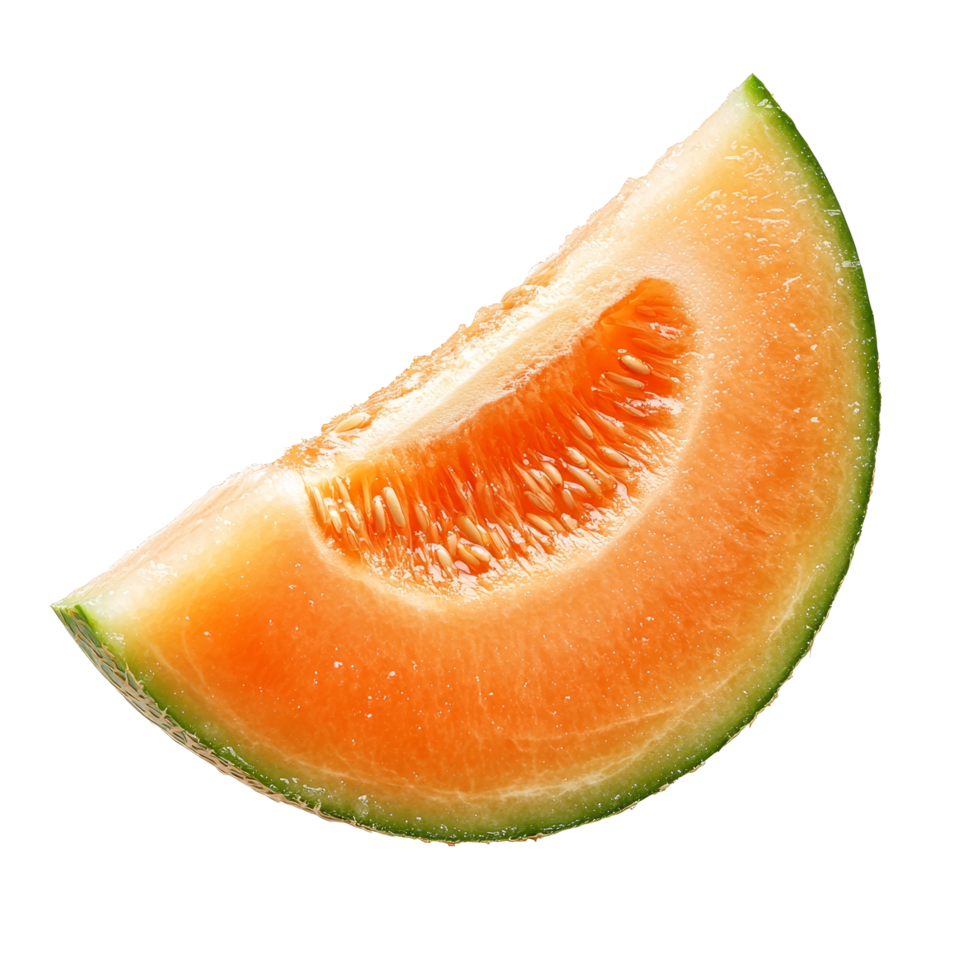 Fresh melon slice isolated on transparent background showcasing vibrant orange and green hues for culinary use, melon slice isolated on transparent background png