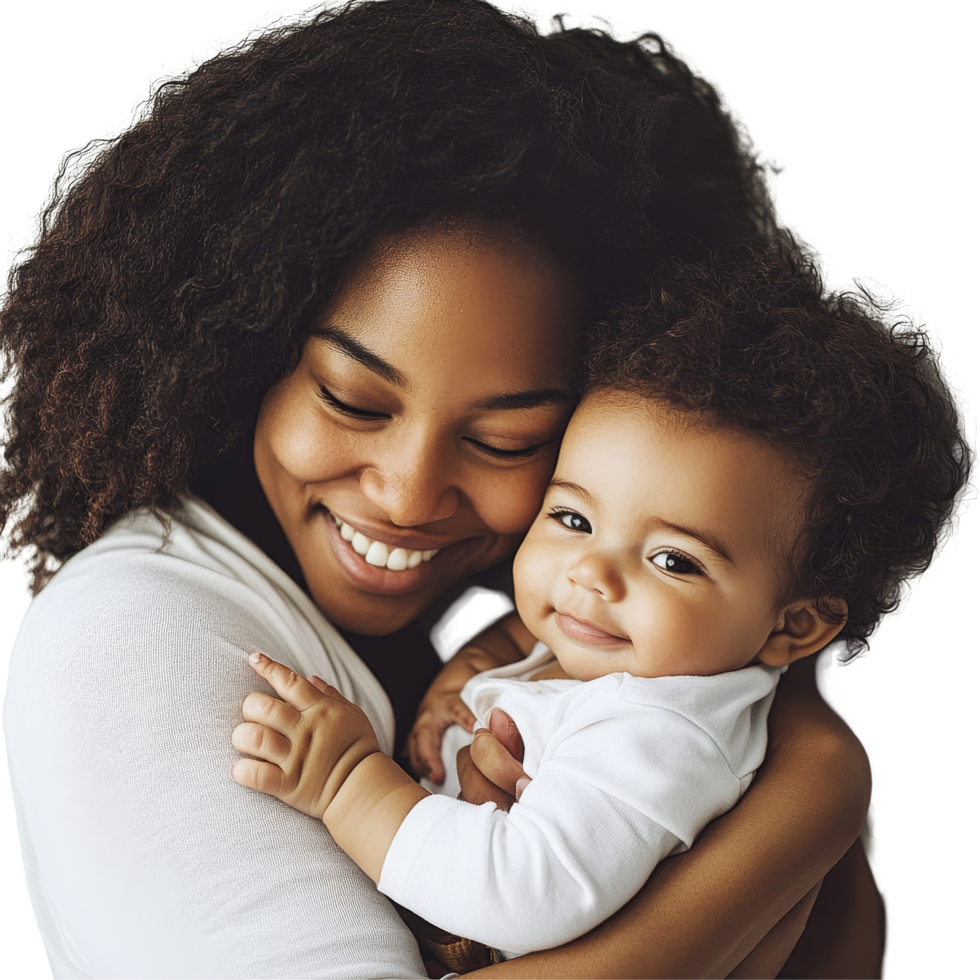 A loving mother embraces her smiling toddler against a soft transparent background during a joyful moment, Mother Holding Toddler Lovingly on transparent background png