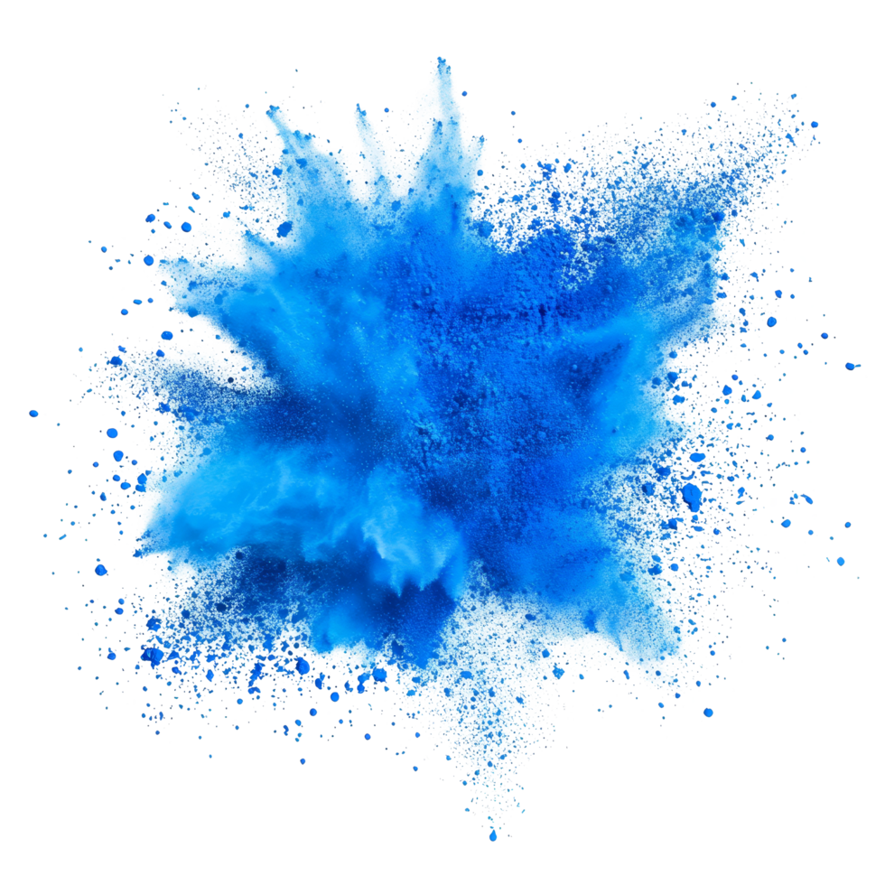 Joyful celebration of color with vibrant blue Holi paint explosion during festival festivities, Blue Holi Paint Splash with Color Powder Explosion on transparent background png