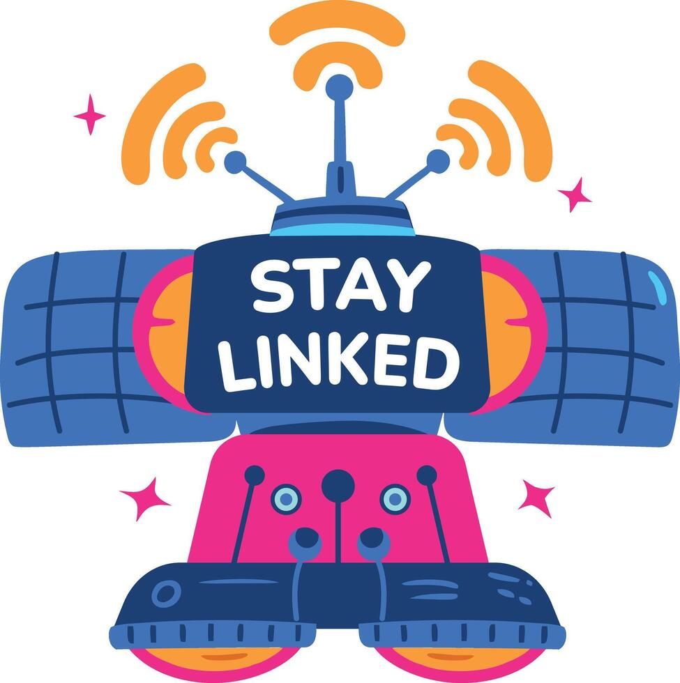 A flat sticker of satellite signals with stay link text vector