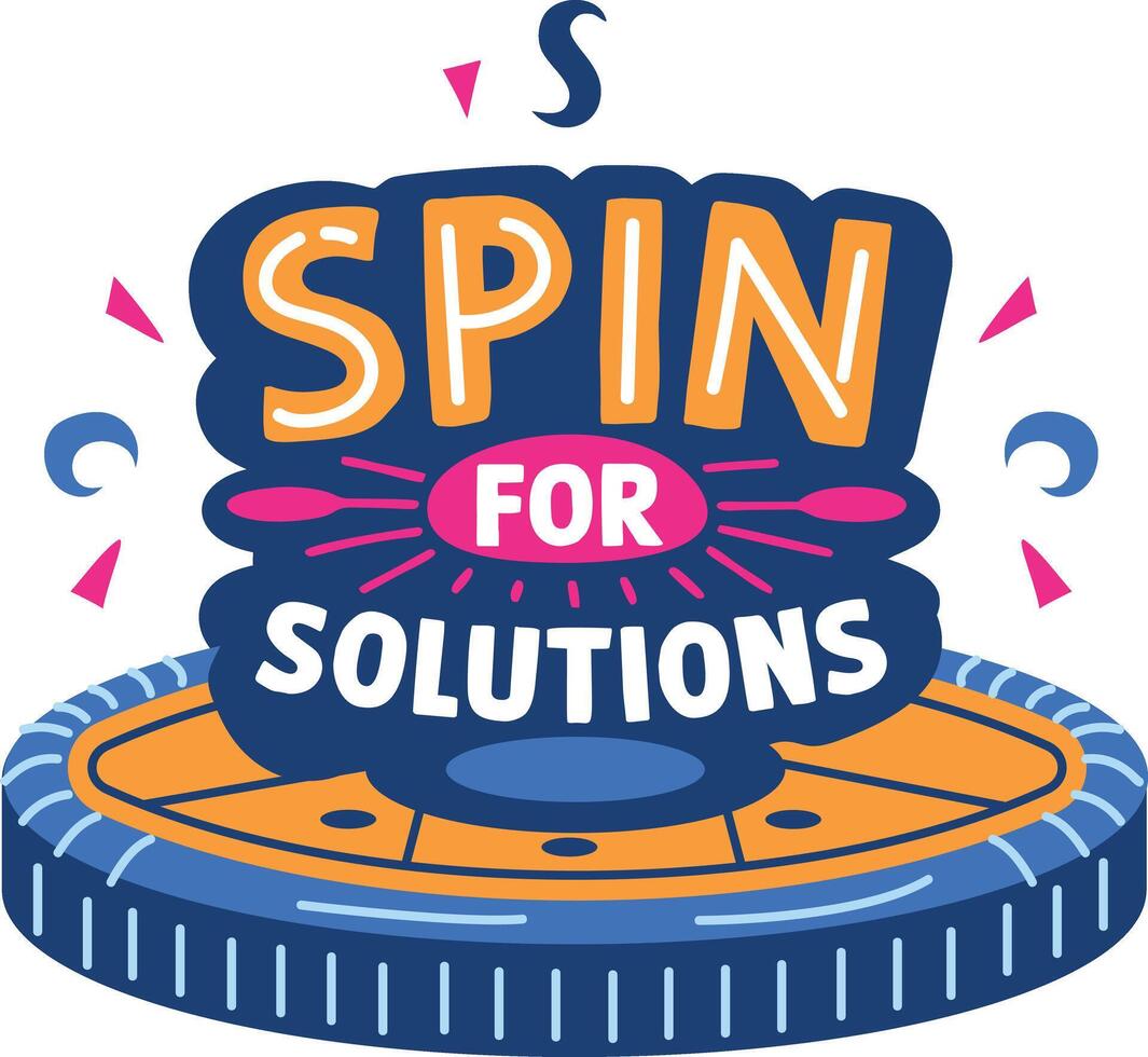 A wheel with spins solutions text, flat sticker vector