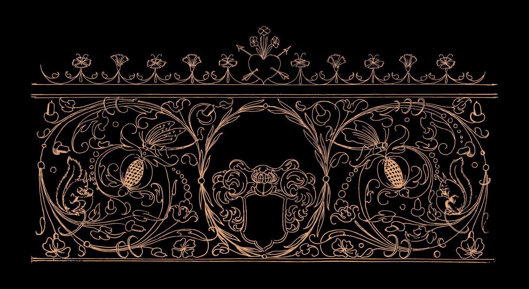 Vintage flourish ornament on gold colour vector