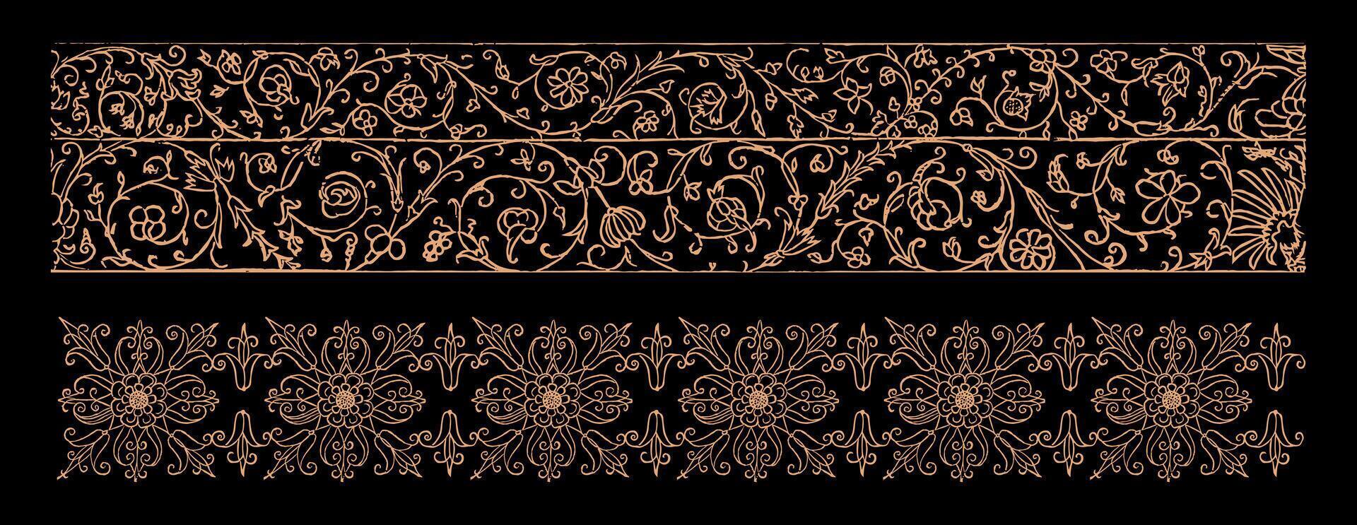 Vintage flourish ornament border divider on gold colour vector