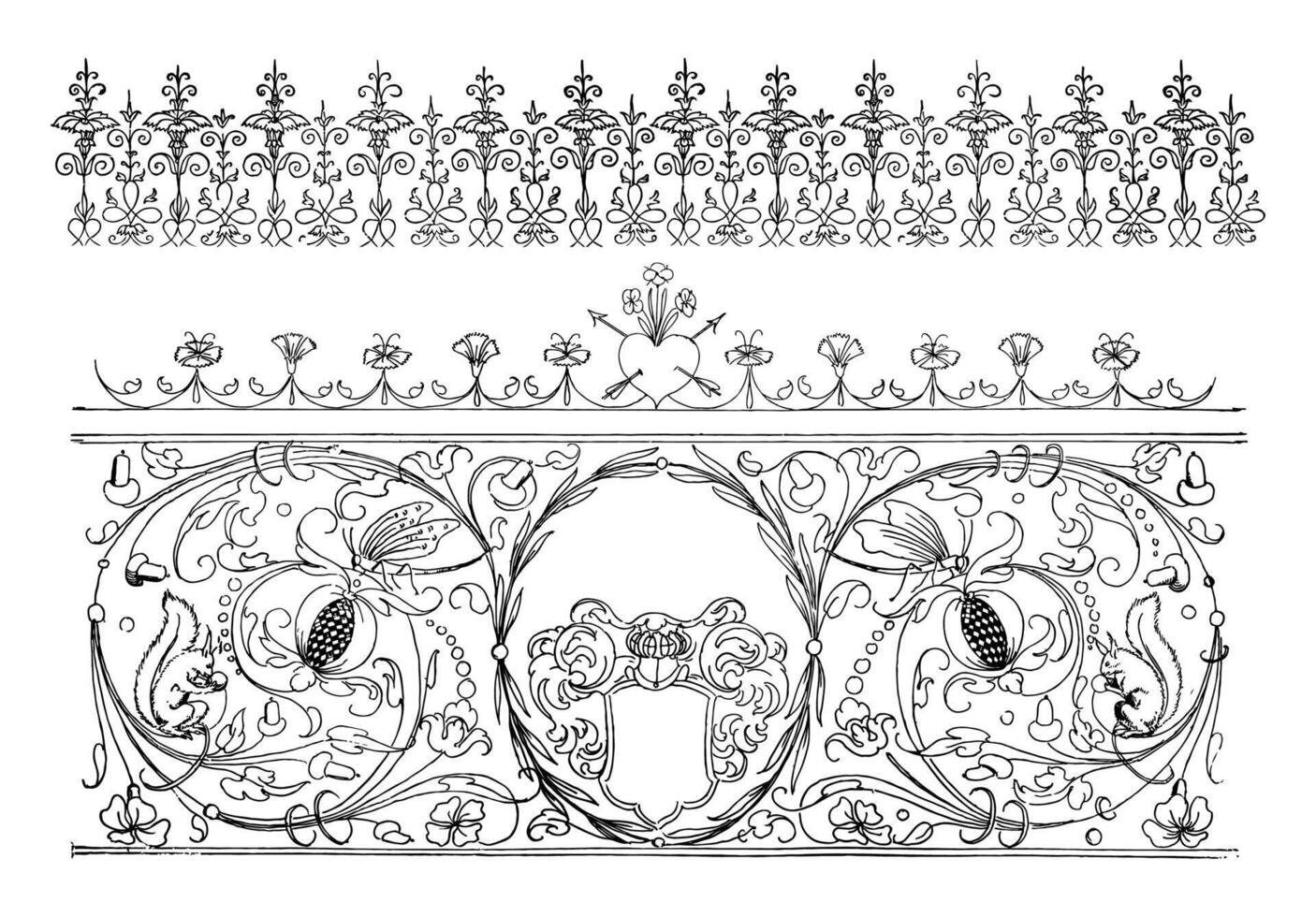 Ornate vintage art border on black colour vector